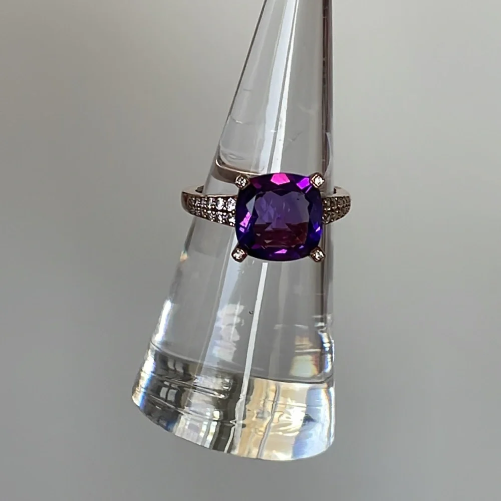 3 ct.Amethyst Cushion Cut Round Ring 6 1/2 - Picture 11 of 16